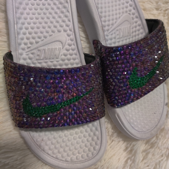 Blinged Out Nike Slides Purple and Green Size US 6 - Picture 4 of 6